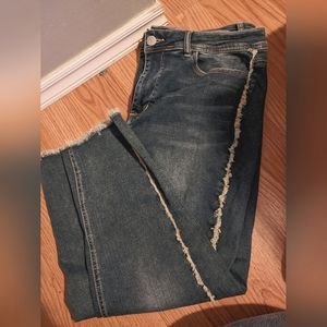 Raw Hem Straight Leg Ankle Jeans